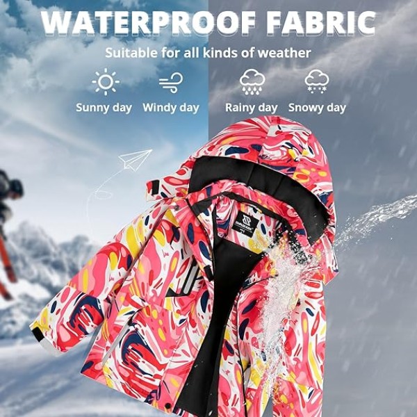 kids Girls Waterproof Ski Snow Jacket Fleece Raincoat 
