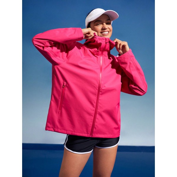 Solid Zip Up Hooded Windbreaker Jacket