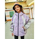 Girls' Outdoor Casual Sporty Patchwork Hooded Windbreaker Jacket