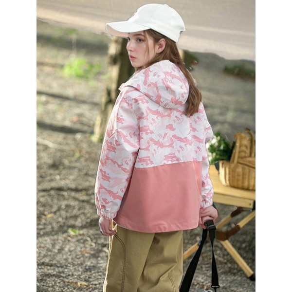 Girls' Outdoor Sports Hiking Camping Windproof Waterproof Breathable Warm 3-In-1 Detachable Wind Jacket And Fleece Jacket