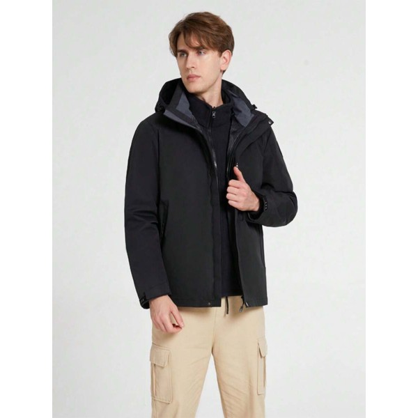 3-In-1 Removable Fleece Lining Hooded Men's Windbreaker Jacket