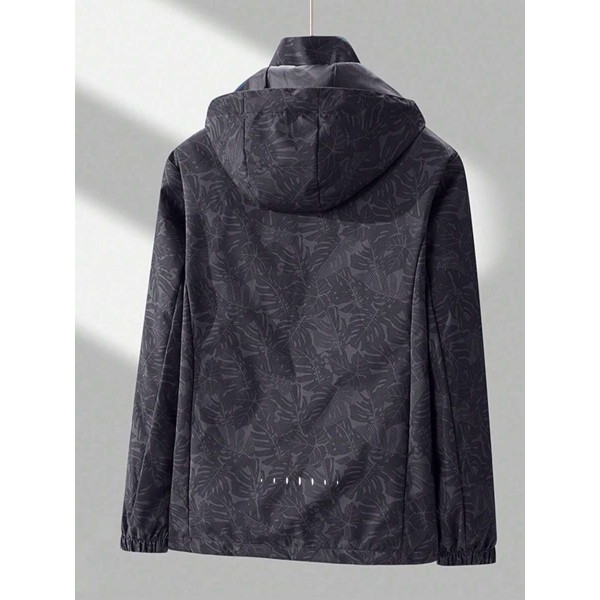 Botanical Printed Drawstring Hooded Windbreaker Jacket