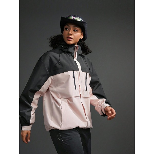 Women's Spring And Autumn Contrast Color Long Sleeve Drawstring Hooded Casual Sports Jacket