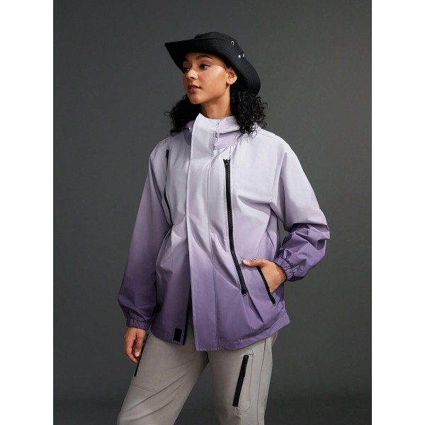 Sport Exploreva Women's Zipper Front, Long Sleeve, Pocket, Ombre Hoodie, Casual Sports Jacket