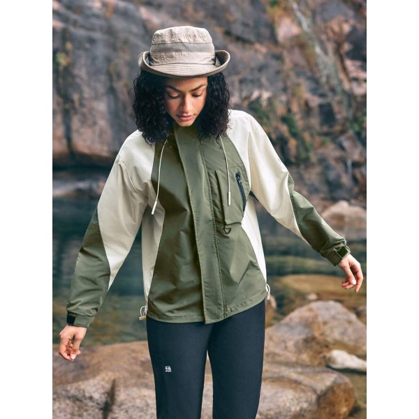 Hooded Waterproof Colorblock Pocket Rain Jacket For Outdoor Camping, Hiking, Commute, Cargo