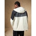 Men Two Tone Slant Pocket Drawstring Hooded Insulated Jacket