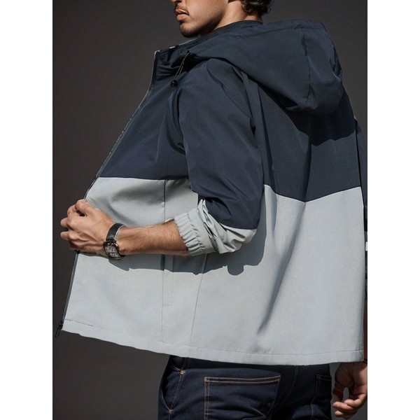 Men's Casual Hooded Colorblock Jacket