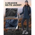 Women's Softshell Jacket with Removable Hood, Insulated Windbreaker Waterproof Warm Fleece Lined Coat