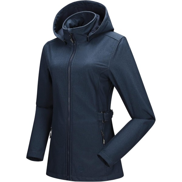 Women's Softshell Jacket with Removable Hood, Insulated Windbreaker Waterproof Warm Fleece Lined Coat