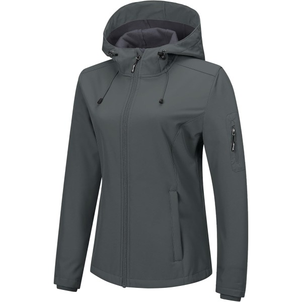 Women's Softshell Jacket with Hood Fleece Lined Warm Lightweight Waterproof Insulated Windbreaker
