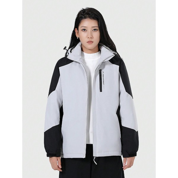 Jacket With Contrast Color Blocking And Hoodie, Winter
