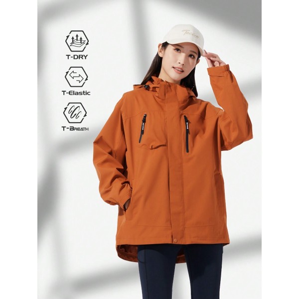 Women's Single Layer Waterproof Windproof Cold Zipper Pocket Elastic Cuffs Outdoor Hiking Mountaineering Cap Removable
