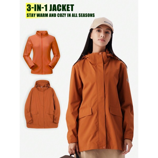 Women's Fall And Winter Padded Coat Waterproof Zipper Warm Three-In-One Outdoor Sports Leisure Mountaineering