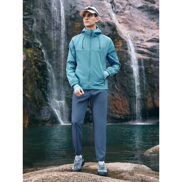 Men's Solid Color Drawstring Hooded Outdoor Jackets