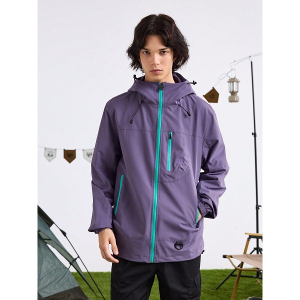Men's Hooded Drawstring Windbreaker Waterproof Jacket 