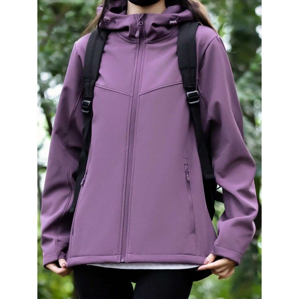 Women's Fleece Lined Hooded Jacket, Casual Style, Suitable For Outdoor Activities, Hiking, Cycling