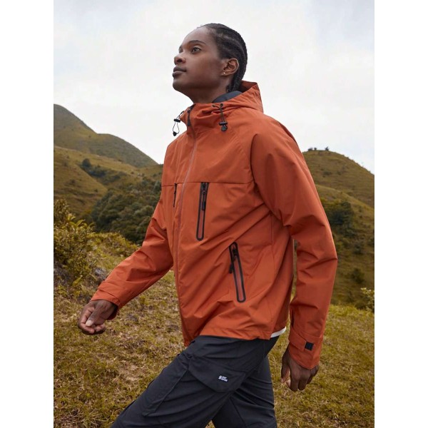 Men's Waterproof Outdoor Jacket, Patchwork Style Hooded Windbreaker For Hiking, Climbing, Travel